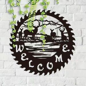 Deer Welcome Sign - Black Saw Blade Style 12”